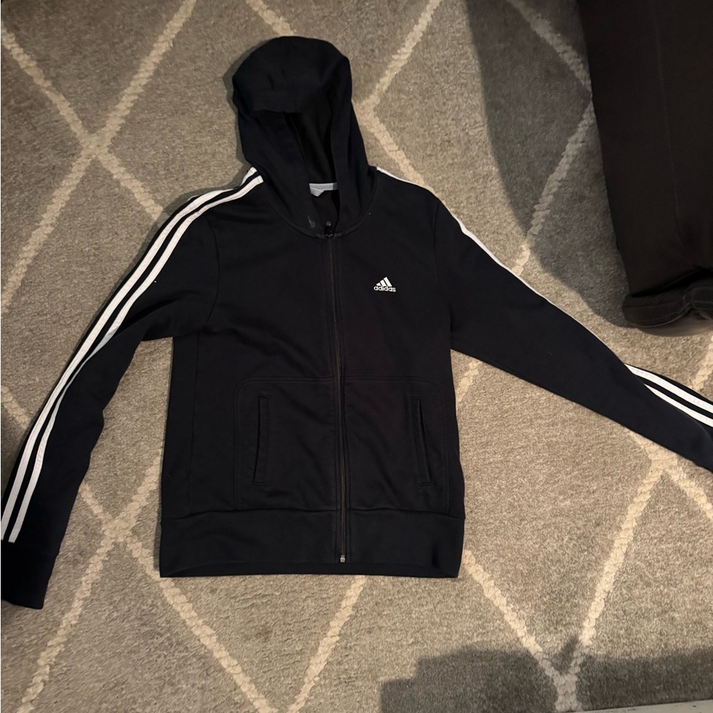 Adidas Men's Navy Hooded Jacket with White Stripes